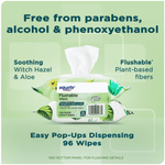 Marketing graphic for Equate wipes highlighting 'Free from parabens, alcohol & phenoxyethanol' and 96 wipes.