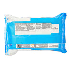 Rear view of a blue Equate flushable wipes pack showing product text block, barcode and resealable closure