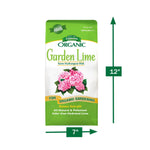 Espoma Organic Garden Lime bag with dimension callouts indicating 7" width and 12" height