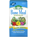Front of Espoma Organic Bone Meal bag featuring colorful flowers, garden scene and product name
