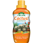 Front-facing Espoma Organic Cactus! succulent plant food bottle with cactus image and orange cap