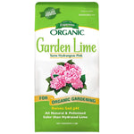 Front view of an Espoma Organic Garden Lime bag with pink hydrangea illustration and green header