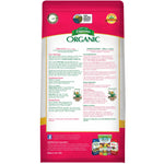 Back of Espoma Organic Rose-tone bag with usage directions, seals, and small product images at the bottom