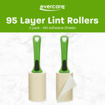 Product banner showing two Evercare green-handled lint rollers on a marble background with '95 Layer Lint Rollers' headline.