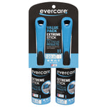 Evercare Extreme Stick lint rollers two-pack with blue handles and retail card showing 120 total sheets and product icons
