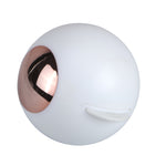 Close-up of a white spherical gel lint roller ball with rose-gold reflective accent and small tab