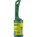 Evercare giant pet comfort-grip lint roller with green handle and yellow label featuring a cat on gray backdrop