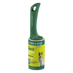 Green-handled Evercare giant comfort grip stick lint roller standing on white background with product label
