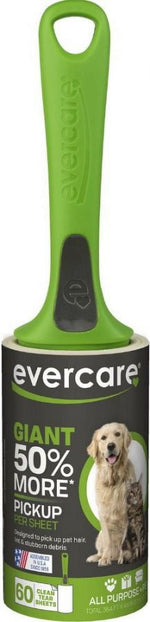 Evercare green-handled giant pet lint roller with black label showing dog and product claims