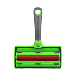 Green Evercare pet hair remover showing exposed red fabric roller and gray handle, front-facing product shot