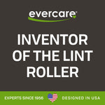 Evercare brand square panel stating INVENTOR OF THE LINT ROLLER with a footer noting experts since 1956 and USA design