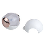 Disassembled Evercare lint ball showing clear gel inner sphere and white protective shell halves