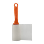 Evercare lint roller with orange handle shown with exposed white adhesive sheets on white background