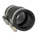 Close-up of Everflow flexible reducing coupling interior and stainless-steel clamps angled view