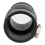 End-on view of Everflow black flexible reducing coupling showing concentric bores and stainless steel clamp