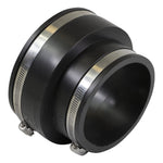 Everflow reducing coupling rotated to show both large and small ends and stainless steel clamp bands