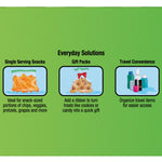 Green infographic panel titled 'Everyday Solutions' showing icons for single snacks, gift packs and travel convenience uses