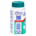 Side and rear view of an Evolve bleach tablets bottle showing usage icons, barcode, and a 'Phosphate Free!' banner on the label.