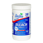White plastic jar of Evolve concentrated bleach tablets showing front label with large 'BLEACH', 'Evolve' logo and '240 Tablets'