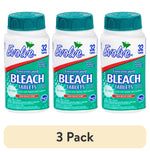 Three Evolve concentrated bleach tablets bottles with green caps shown side-by-side and a beige banner reading '3 Pack' below.