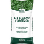 White and green Expert Gardener all-purpose fertilizer bag with 16-16-16 displayed and foliage pattern at the top.