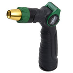 Black and green Expert Gardener adjustable watering nozzle with gold tip, angled on white background