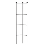 Black metal half-round ladder-style garden trellis with three vertical rods and curved horizontal supports on white background.