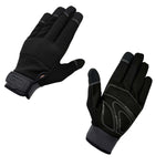 Pair of black Expert Gardener work gloves shown palm and back, synthetic leather palm with stitched reinforcement