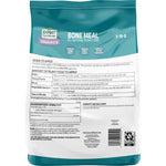 Back of Expert Gardener bone meal bag with application instructions, guaranteed analysis and barcode