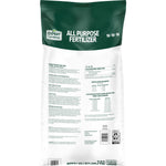 Rear view of Expert Gardener fertilizer bag showing directions, guaranteed analysis, barcode and product text on white and green packaging.