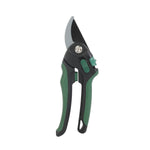 Green and black Expert Gardener bypass pruning shears on a white background, showing blades and ergonomic handles.