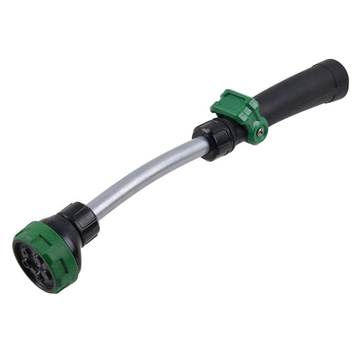 Angular view of a green-and-black Expert Gardener watering wand with curved metal shaft