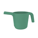 Green ribbed resin watering can with long spout and curved handle on white background, Expert Gardener style.