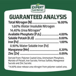 Guaranteed analysis panel listing nutrient percentages including Total Nitrogen 16.00%, Available Phosphate 4.00%, and Soluble Potash 8.00%