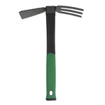 Expert Gardener hand hoe and cultivator with green ergonomic handle and dual head on white background