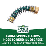 Product graphic with Expert Gardener logo and a spring-wrapped hose connector above text about preventing kinks