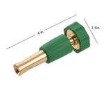 Brass and green watering nozzle with dimension lines indicating 4 in. length and 1.5 in. width