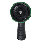 Front-facing view of the green-rimmed nozzle head showing multiple spray pattern openings