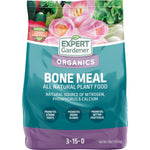 Front of Expert Gardener Organics bone meal bag showing product name, teal packaging and 3-15-0 analysis