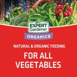 Close-up graphic of Expert Gardener logo over vegetables with ‘Natural & Organic Feeding’ text