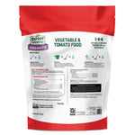 Rear view of Expert Gardener Organics red and white resealable pouch with usage icons and text