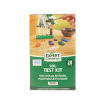Retail packaging front of Expert Gardener Soil Test Kit with product photo and 20 tests badge