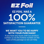 Blue branded graphic reading EZ Foil has a 100% satisfaction guarantee with customer service text below