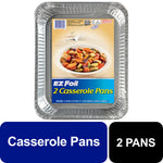 EZ Foil branded foil casserole pan pack with label showing a bowl of vegetables and '2 Casserole Pans' text