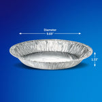 Single EZ Foil aluminum pie pan shown on blue background with diameter and height measurement arrows
