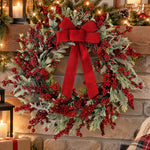 Frosted Evergreen and Eucalyptus Artificial Christmas Wreath with Berries and Bow, Red and Green, 24", by Holiday Time – view 2