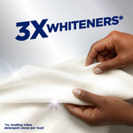 Close-up of hands holding a bright white fabric with bold text reading '3X WHITENERS' and sparkle effects