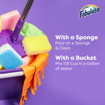 Bucket and mop with sponges and gloves alongside instructions: “With a Sponge: Pour on a Sponge & Clean; With a Bucket: Mix 1/8 Cup in a Gallon.”