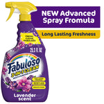 Single Fabuloso 3-in-1 lavender-scent spray bottle with purple label and yellow trigger against white background