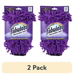 Two packaged Fabuloso purple microfiber mitts shown side-by-side with branded label and '2 Pack' callout.